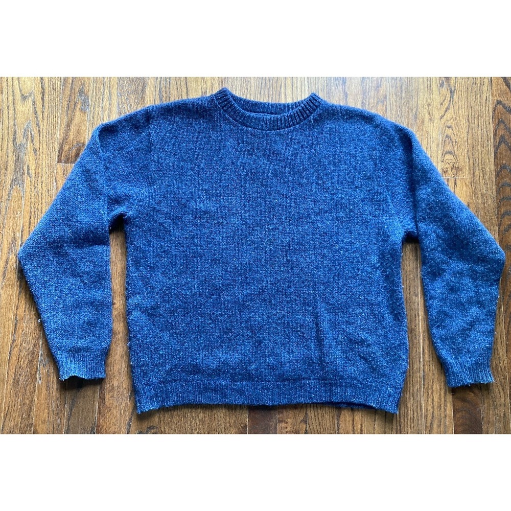 Vintage LL Bean Sweater Womens Size Large Wool Blend Blue USA Made 90s Knit